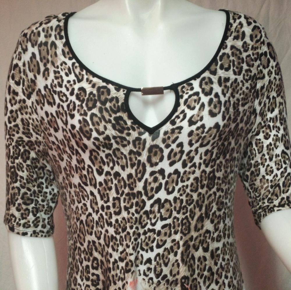 Leopard And Orange Floral Print Size Large Top